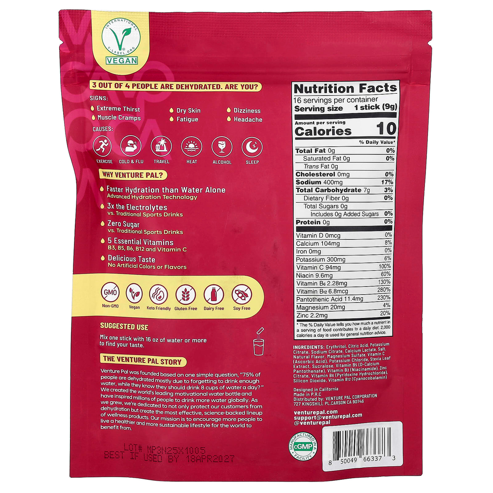 Venture Pal, Hydration Boost, смесь для приготовления электролитического напитка, маракуйя, 16 стик-пакетов по 9 г (0,32 унции)