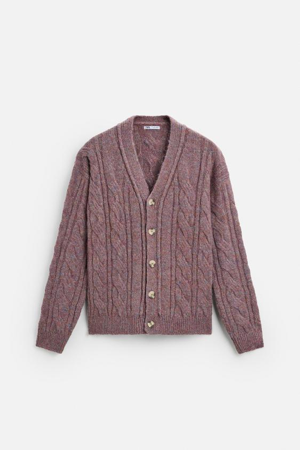 ZARA КАРДИГАН С УЗОРОМ «КОСЫ», ЦВЕТ МАЛЬВЫ