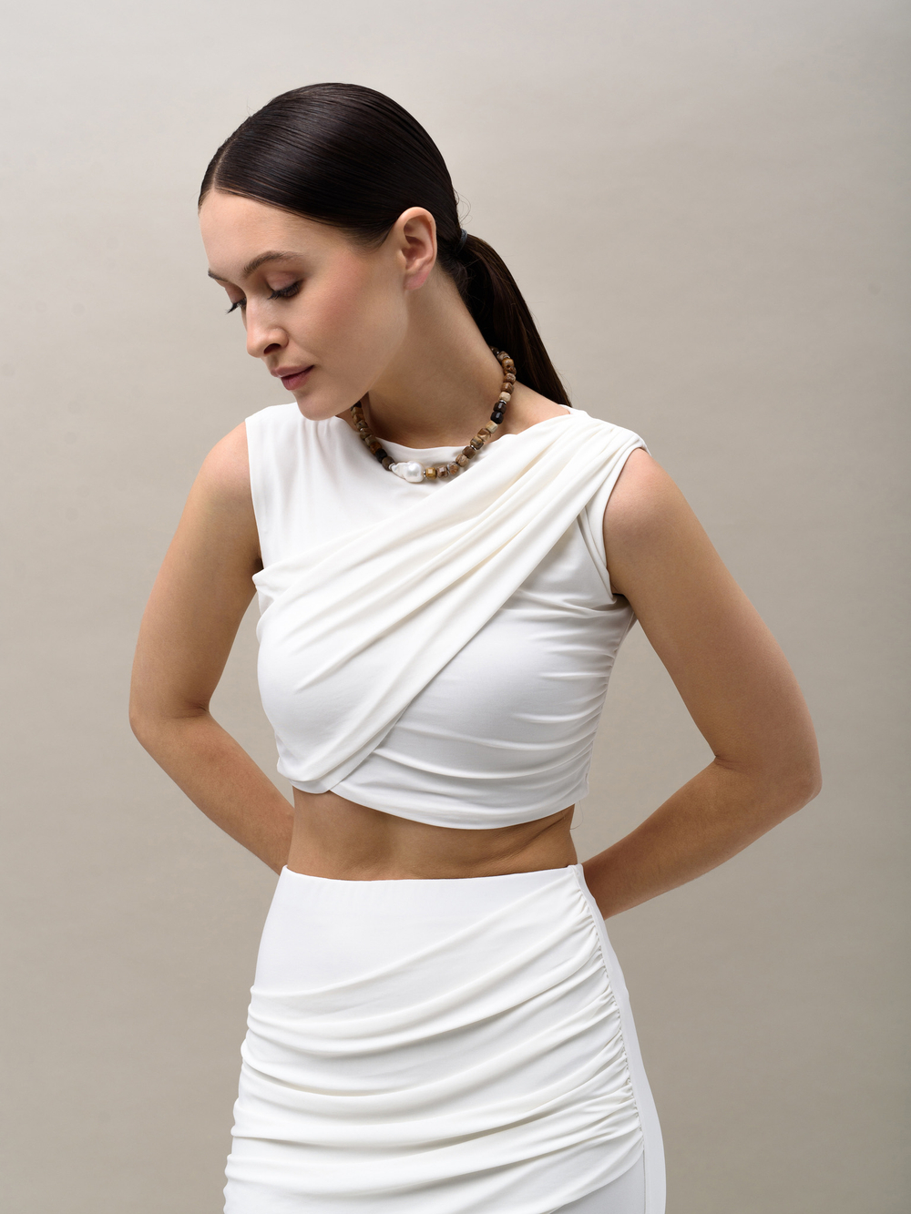 Колье "Pearl caramel " Silver тигровый глаз