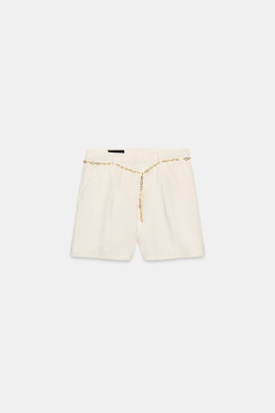ZARA ДЖИНСОВЫЕ ШОРТЫ Z1975 С ПОЯСОМ-ЦЕПОЧКОЙ, БЕЛЫЙ