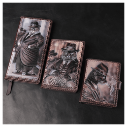 Кожаная обложка на паспорт «Кот гангстер»