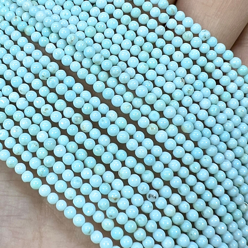 Турквенит Голубой натуральный, бусины шарик 2 мм, на нитке 38 см