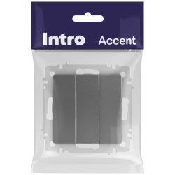 Выключатель Intro Accent 6-106-07 тройной, 10А-250В, IP20, СУ, AL/CU, графит | Intro