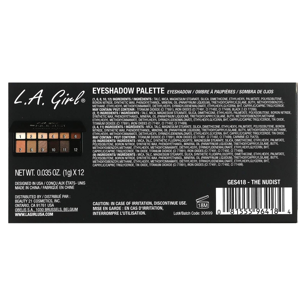 L.A. Girl, Палитра теней для век, GES418 The Nudist, 12 г (0,42 унции)