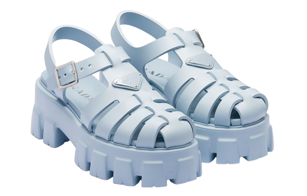 PRADA Monolith Foam Rubber 55mm Sandals Light Blue Women"s