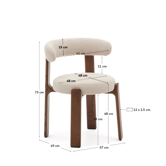 Стул Granite на 4 ножках из бежевого шенилла и массива ясеня в отделке орех