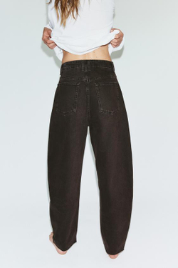 ZARA ДЖИНСЫ TRF BARREL С ВЫСОКОЙ ПОСАДКОЙ, КОРИЧНЕВЫЙ