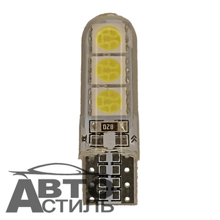 Светодиод 12V T10  6SMD 5050 WHITE CAN SIL High 35LM КВАДРАТ(без цок) ОБМ белый 3+3SMD SIL КВАДРАТ