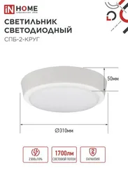 Светильник светодиодный СПБ-2-КРУГ 24Вт 230В 6500К 1700Лм 310мм белый IN HOME