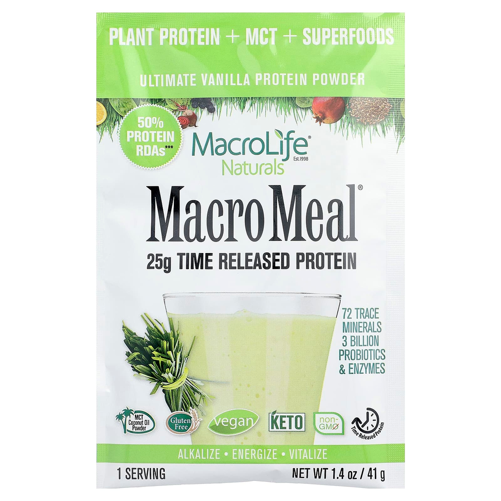 Macrolife Naturals, Macro Meal®, протеиновый порошок, со вкусом ванили, 10 пакетиков по 41 г (1,4 унции)