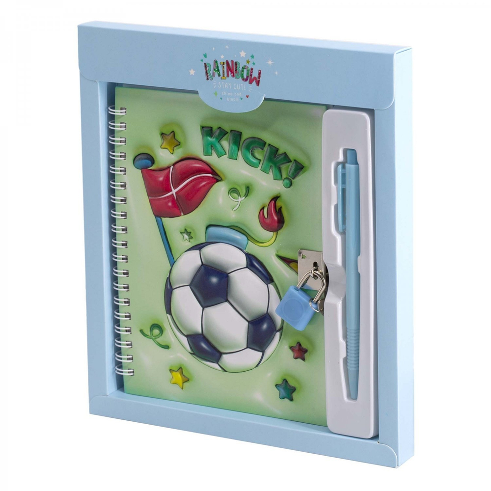 Блокнот в футляре, 19,5 см * 22,5 см , гребень, Alingar, ламинация, конгрев, эффект 3D, замочек, 46 л., клетка, "Футбол"