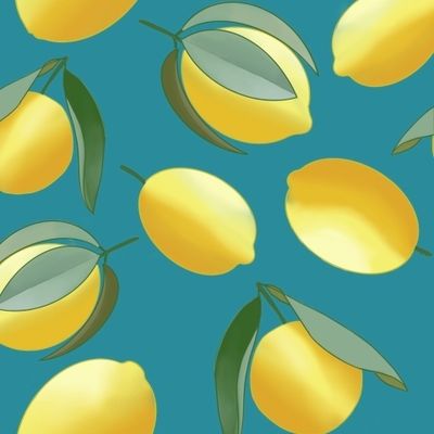 Лимоны на фоне цвета морской волны