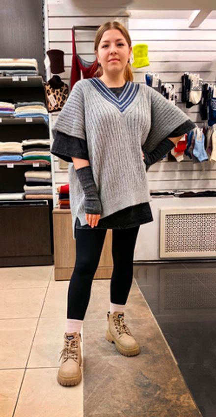 Накидка женская (жилет) НК007-03/27 серая/темно-синяя