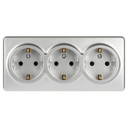 Розетка ЭРА Эксперт 11-2208-03 тройная с заземлением 3х2P+E Schuko IP20 16A-250В ОУ алюминий