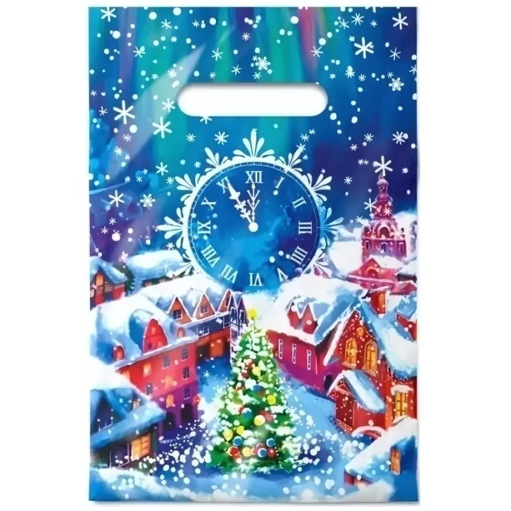 Пакет с вырубной неусиленной ручкой 20х30 (30) Интерпак НГ (Волшебная ночь) Россия