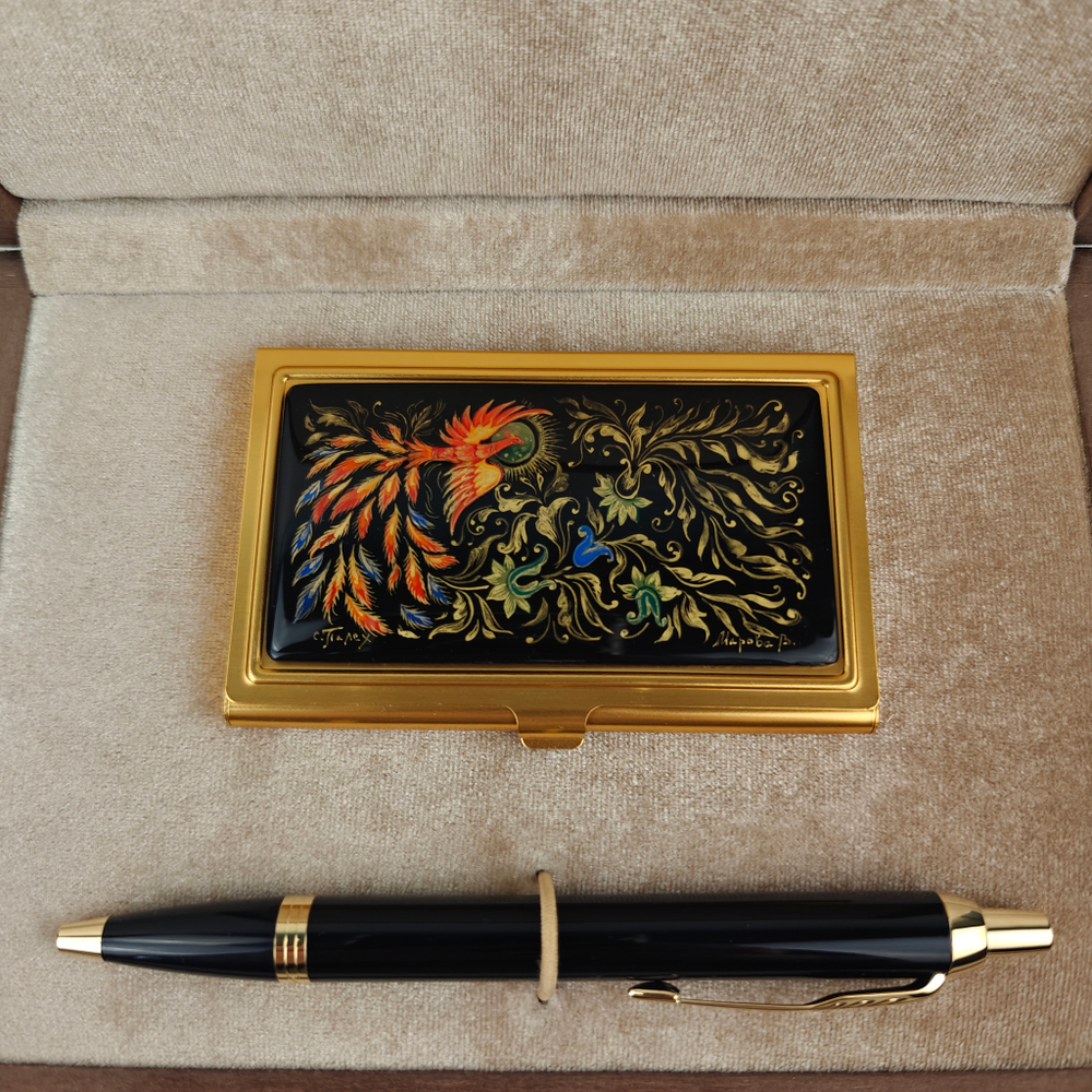 Набор "Жар-птица" зол. визитница персональная, ручка