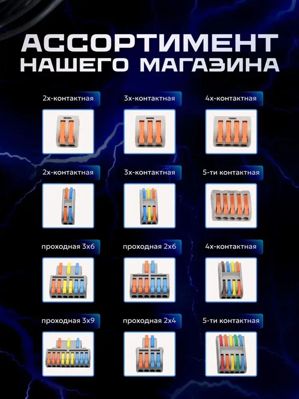 Клеммы для проводов, 2 на 4 контакта, 0.08-2.5(4.0)мм, 32А (5 шт.)