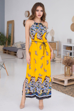 Длинное приталенное платье с разрезами по бокам (Размер: XL) (Цвет: желтый)