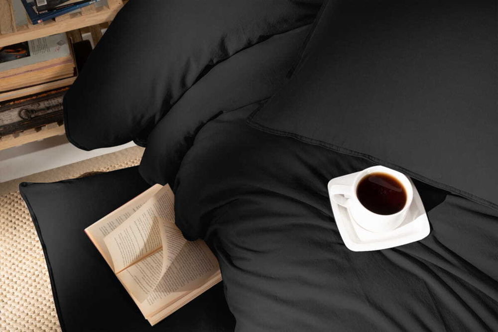 Постельное белье 2 спальное евро Arya home Natural Stone Washed черное