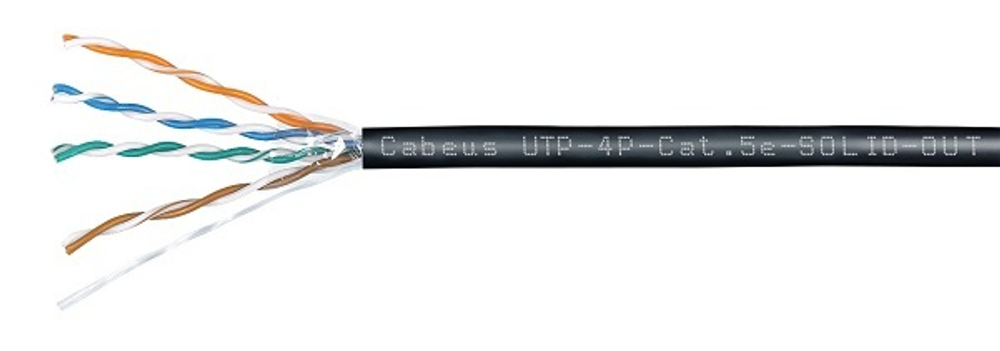 Кабель витая пара U/UTP 5e кат. 4 пары Cabeus UTP-4P-Cat.5e-SOLID-OUT-LSZH-UV