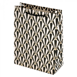 Пакет подарочный бумажный Alingar, (L+) 26х32х10 см,вертикальный, "Черно-белый паттерн", ламинация, тиснение фольга, ассорти