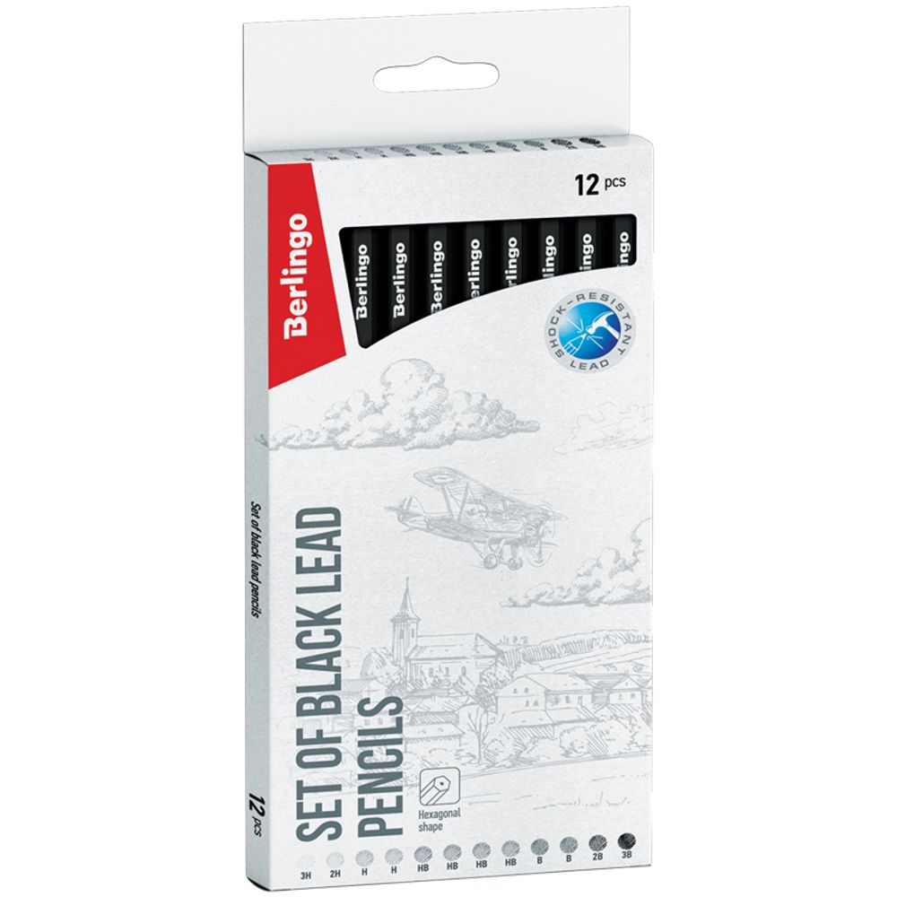 Набор карандашей чернографитных 12шт. 3Н-3В, Berlingo, картон.уп.