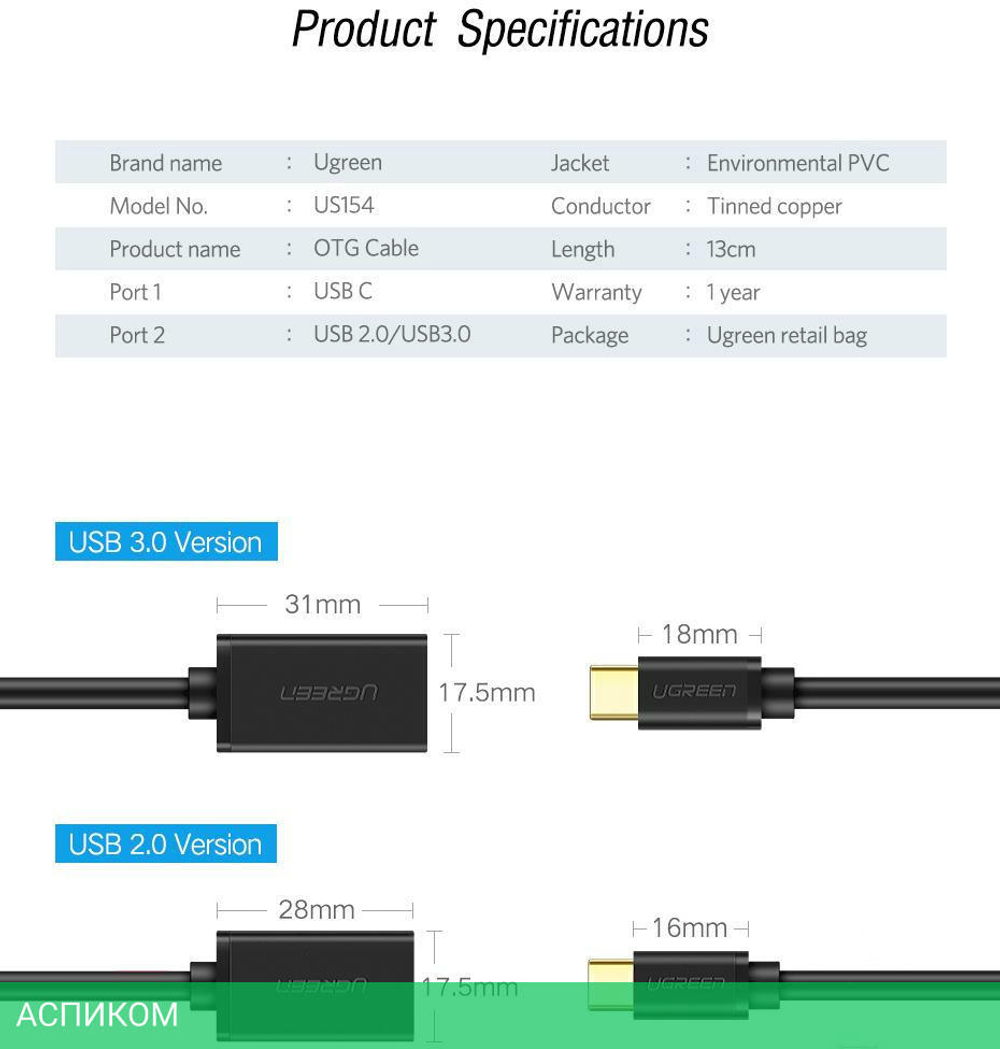 Адаптер UGREEN US154-30701 Black (30701)