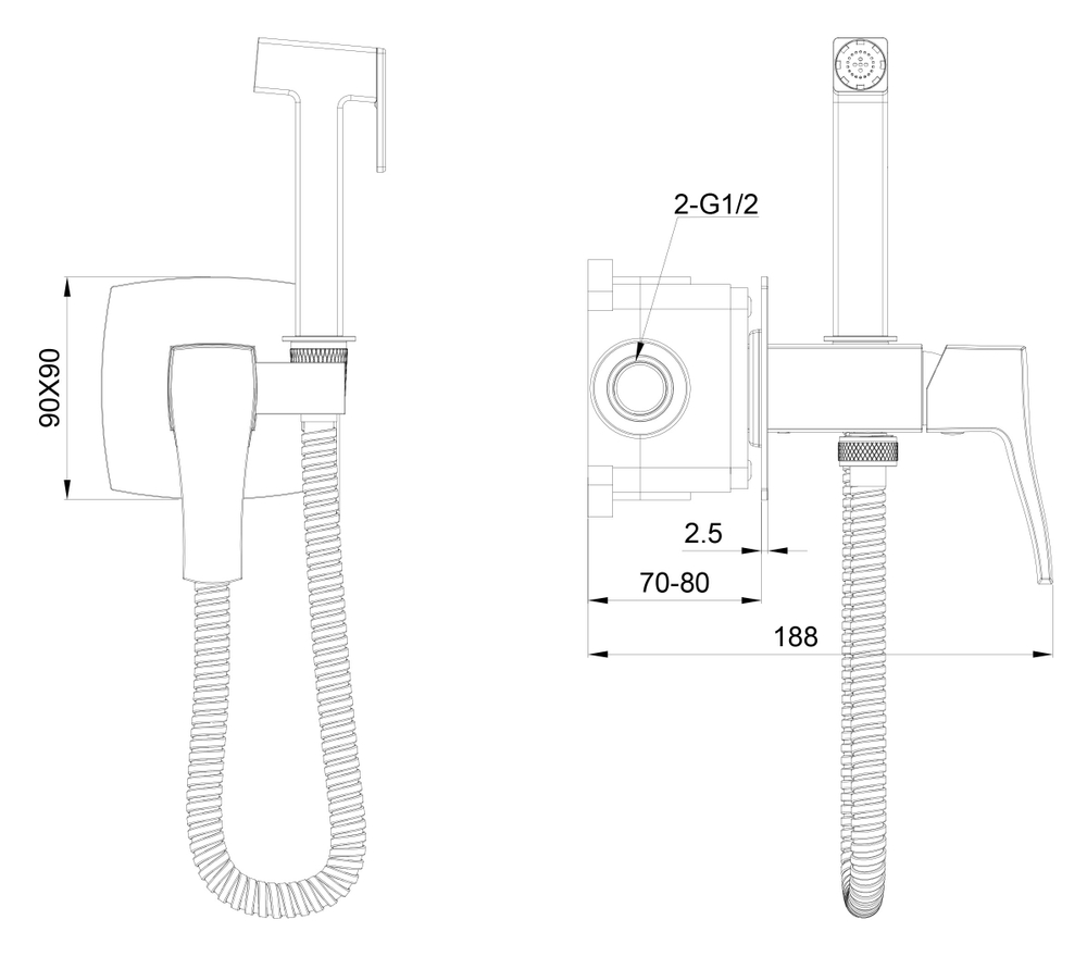 Смеситель с гигиеническим душем встраиваемый WONZON & WOGHAND FLEX, Брашированный никель (WW-88829072-BN)