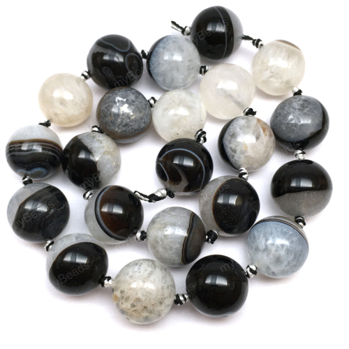 Агат с кварцем 16 мм,черно-белые бусины - шарики