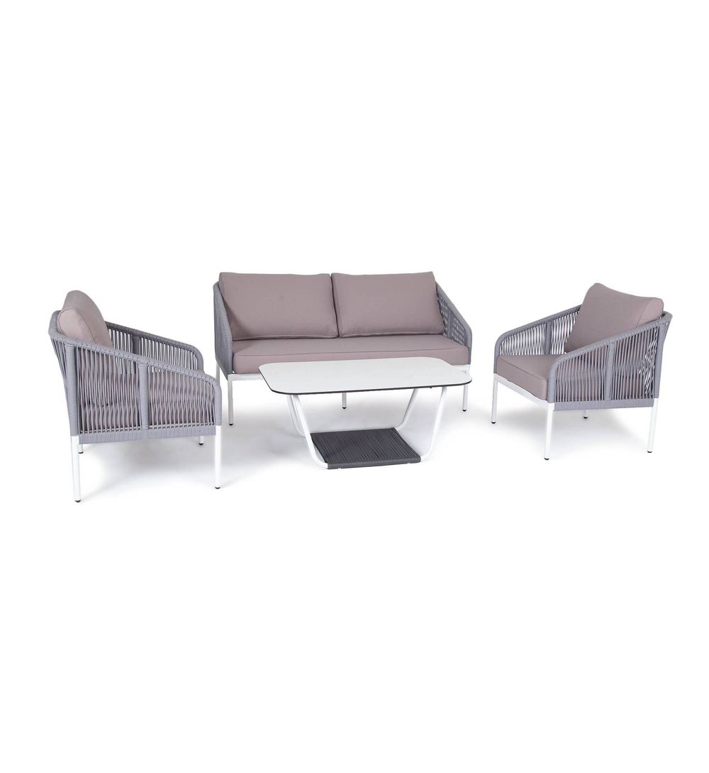 "Канны" лаунж-зона 4-местная плетеная из роупа (веревки), цвет светло-серый