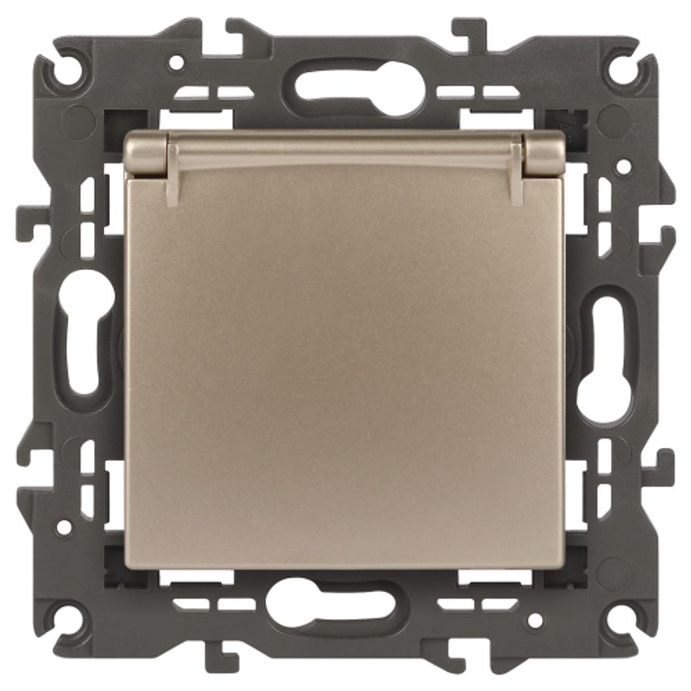 14-2103-04 ЭРА Розетка 2P+E Schuko со шторками с крышкой, 16A-250В, IP20, Эра Elegance, шампань (10/ | Elegance Шампань