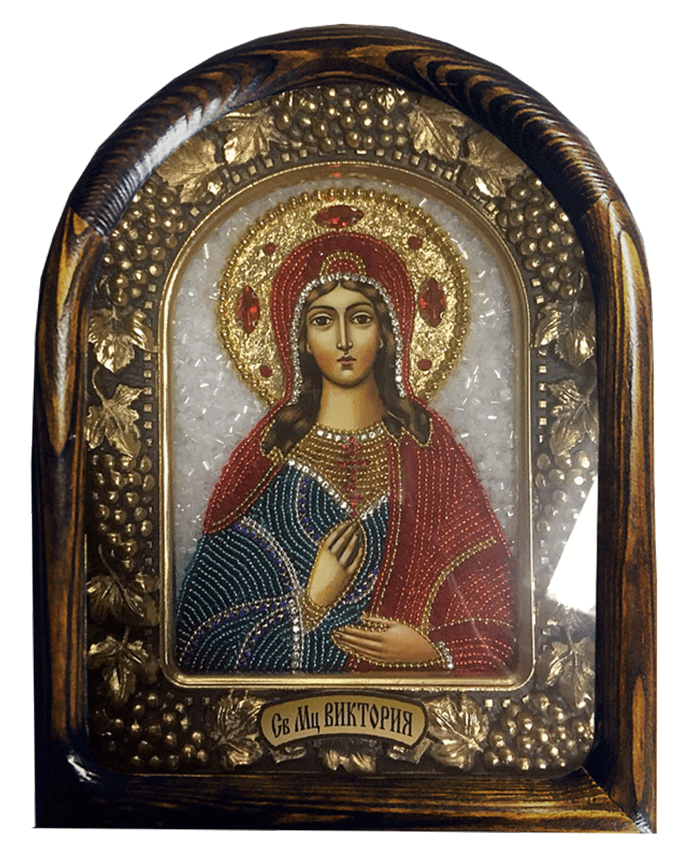Дивеевская икона святая мученица Виктория, печать, чешское стекло и бисер