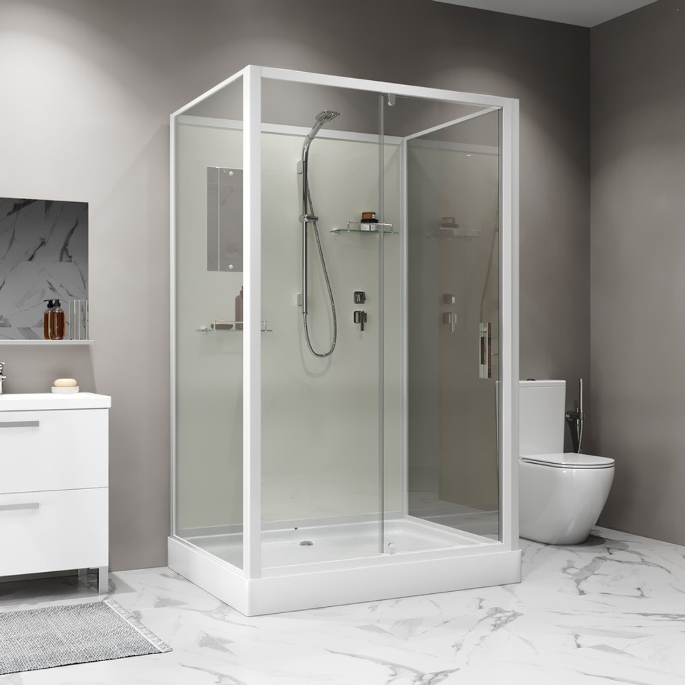 Душевая кабина Niagara Standart ST100/80/15Q/BK (100х80х200) прямоугольник,поддон 15см,распашная,проф.белый,без крыши,3 места