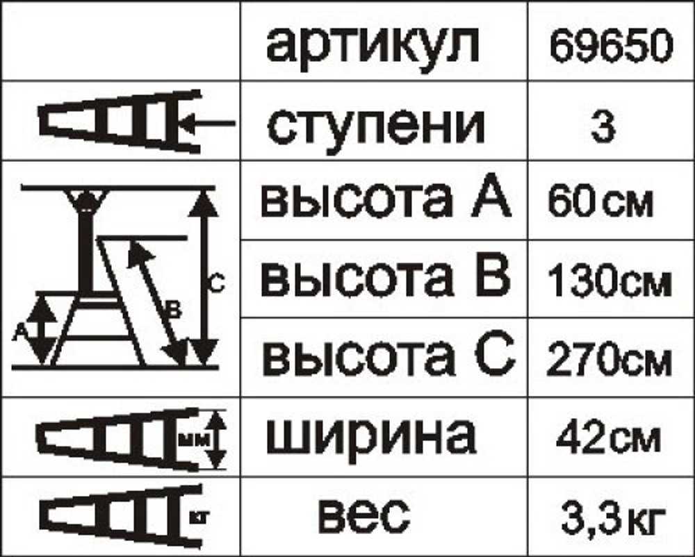 Стремянка алюминиевая "Энкор" 3 ступени