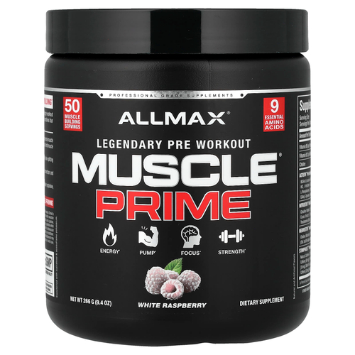 ALLMAX, Muscle Prime®, Legendary Pre-Workout, предтренировочный комплекс, со вкусом белой малины, 266 г (9,4 унции)