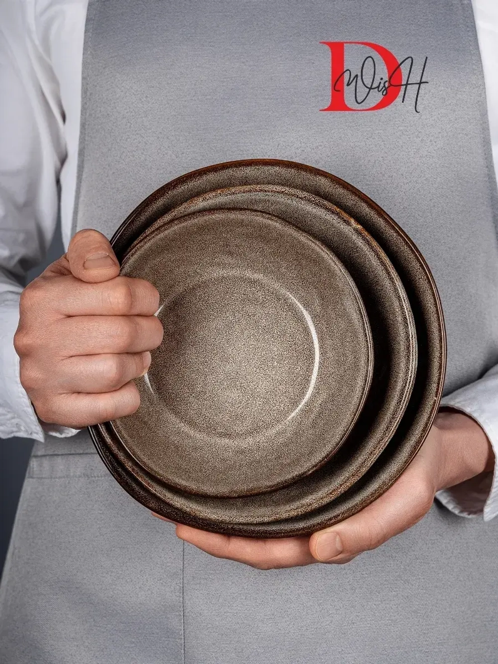 Набор из 2 тарелок мятый фарфор серая глубокая