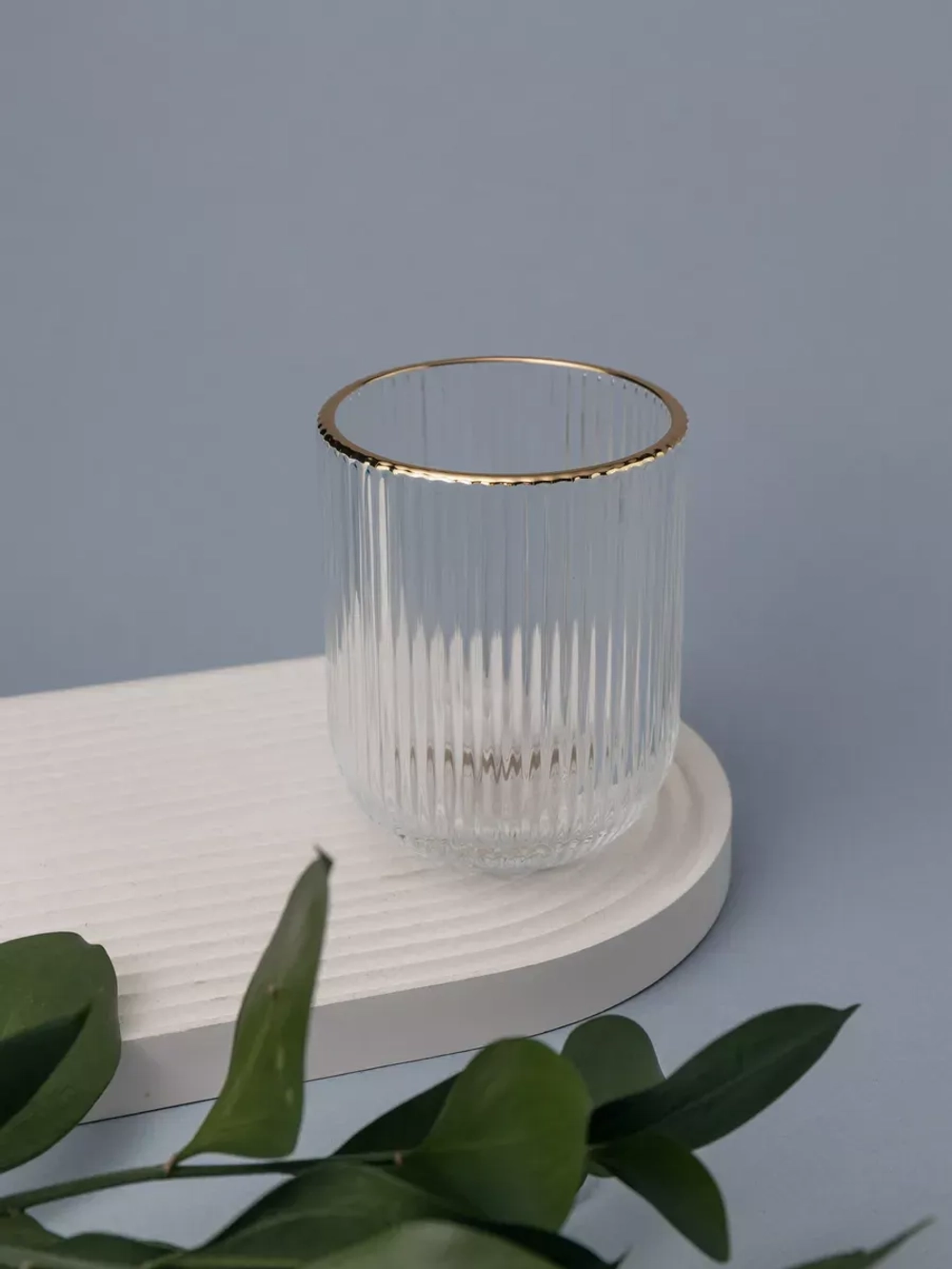 Набор ребристых стаканов для воды, 6 шт. с золотой каймой