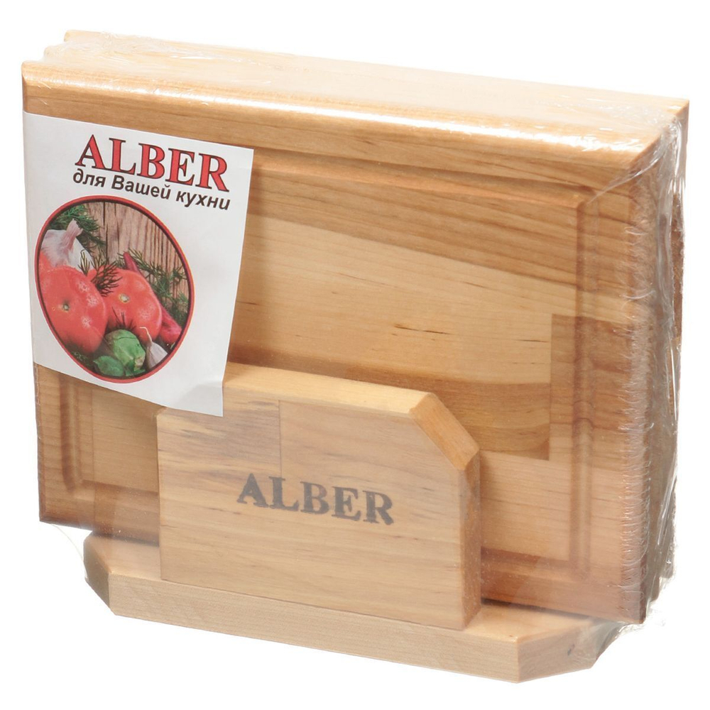 Доска разделочная береза, 24х18х1.8 см, 3 шт, с кровостоком, прямоуг, 80034