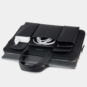 Сумка кожаная для MacBook Pro 17" Bocage с карманами черного цвета