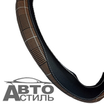 Оплетка на руль круглая Nova Bright 48315 размер М черная, вставка коричневая, шов белый