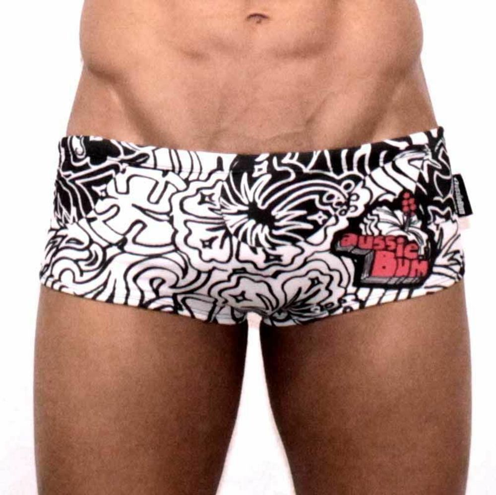 Мужские плавки хипсы белые с рисунком Aussiebum Men&#39;s Hip Swimwear