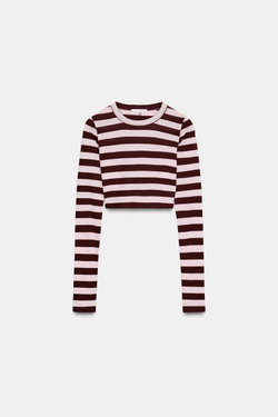 ZARA УКОРОЧЕННЫЙ ТОП В ПОЛОСКУ, ПОЛОСКИ