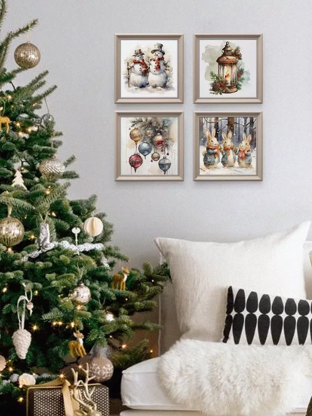 Картины на стену интерьерные на холсте 4 шт, 23*23 см