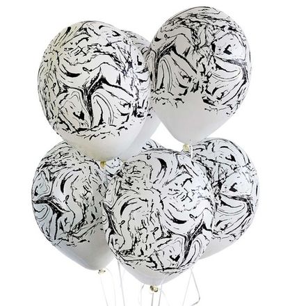 Шары "Белые с принтом - черный мрамор"