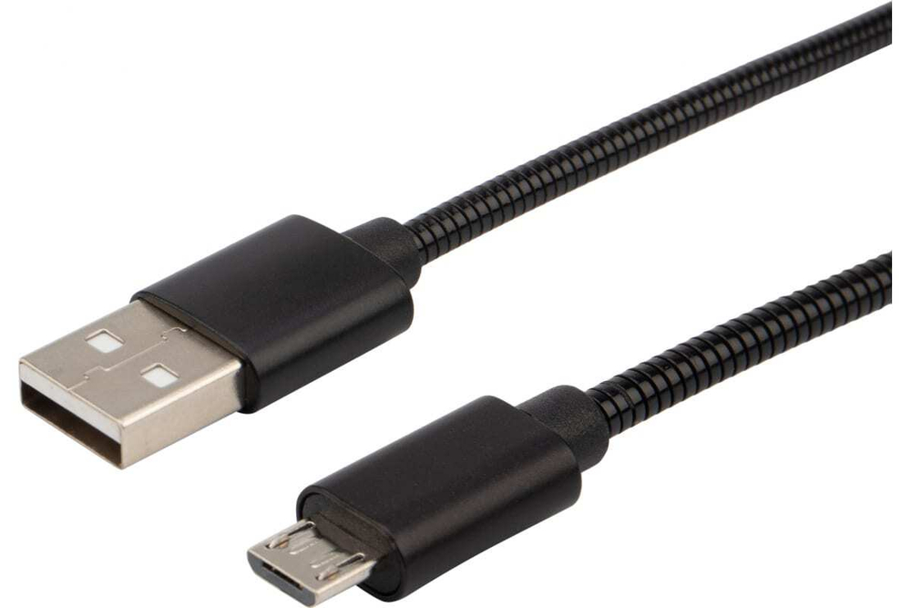 Кабель USB - micro USB REXANT черный металлическая оплетка 1 м 18-4241