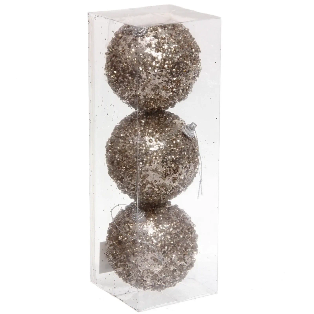 Новогодние шары «GLAME - Искра» 8 см (набор 3 шт), Шампань