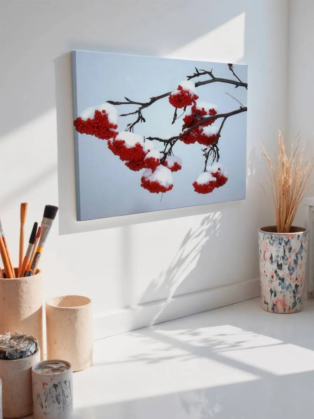Картина на стену 40 X 50 Ветка рябины в снегу