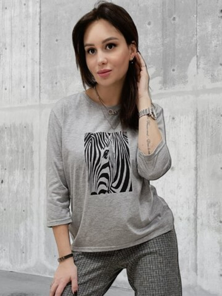 24417 Джемпер женский, рукав 3/4 с наклейкой серый меланж (54-164)