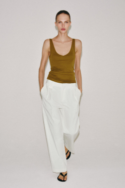 ZARA ХЛОПКОВЫЙ ТОП НА БРЕТЕЛЯХ, ЦВЕТ ОЛИВКОВОГО МАСЛА