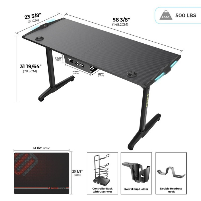 Стол для компьютера (для геймеров) EUREKA GIP 55, Black (ERK-GIP-55B-V1)